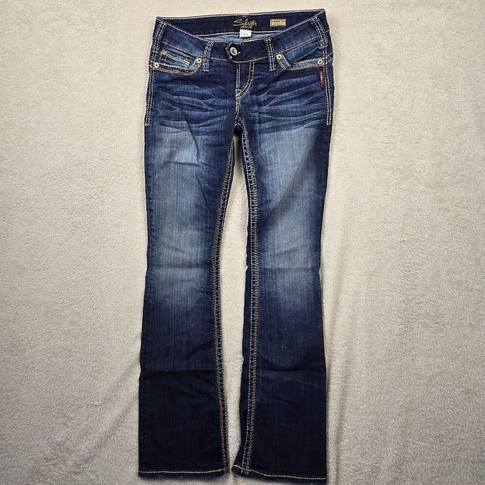 Silver Jeans Womens 28x32 Suki Surplus Boot Cut Faded Distressed Flap Pockets